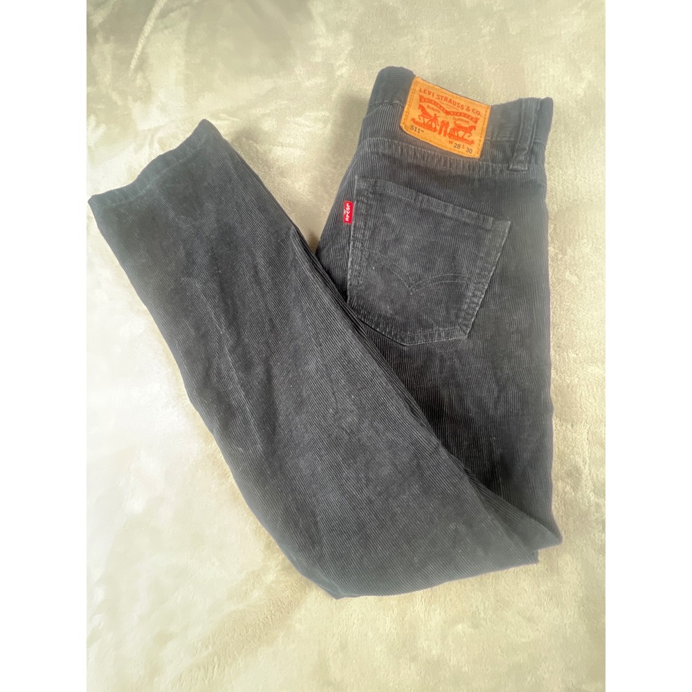 Levis 511 Slim Fit Corduroy Pants Mens 28x30 Dark Navy Blue Charcoal Cords